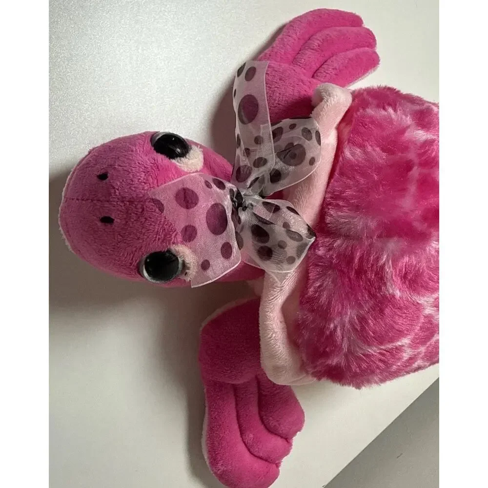 Vintage 1994 The Petting Zoo Pink Sea Turtle Plush w/ Polka Dot Bow 12”